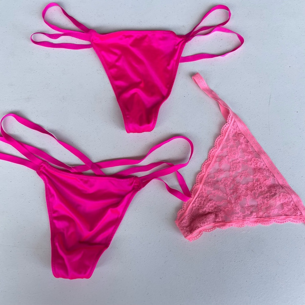Victoria's Secret V String Thong Panty Lot of 3 Pink Circa 2015 and 2016